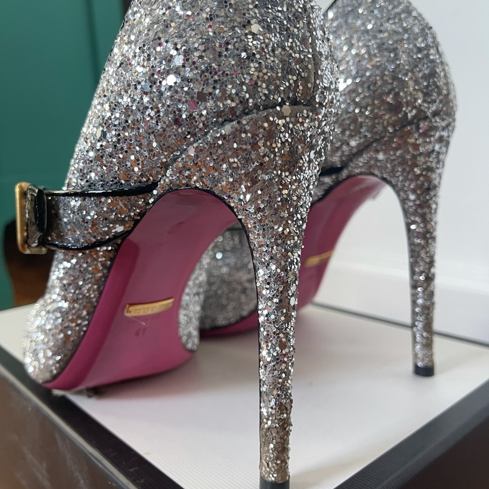 Silver Glitter Gucci Mary Jane Pumps.